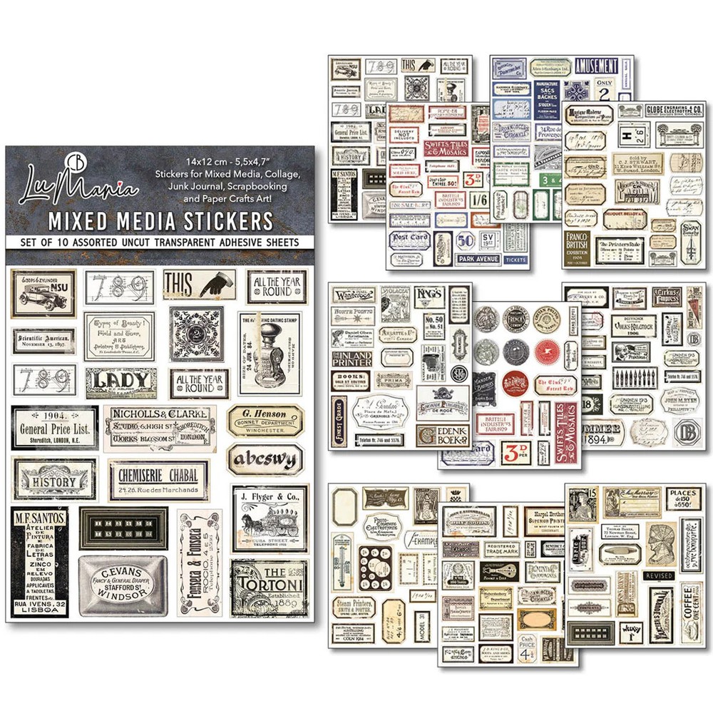 Ciao Bella Mixed Media Sticker Set 10/Pkg Vintage Scripts, MB003