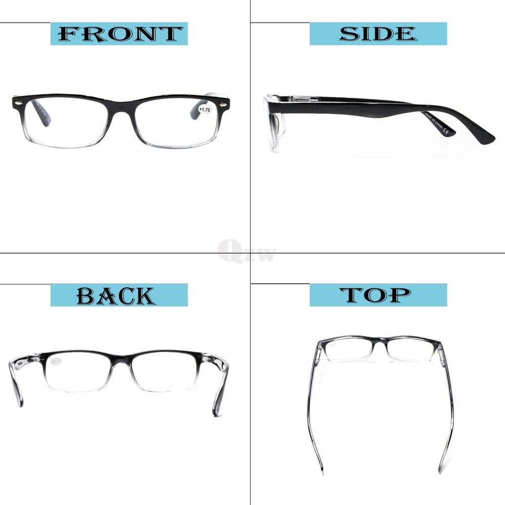 4 Pairs Mens Womens Spring Hinge Rectangular Reading Reader Power Glasses 1-3