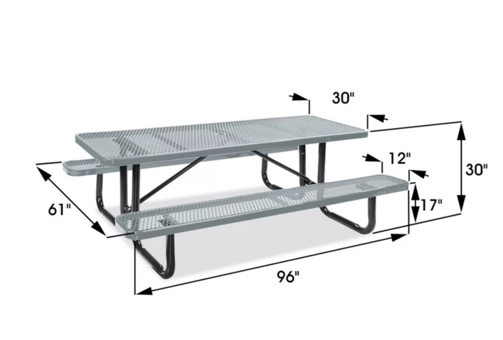 PICNIC TABLE Commercial - All Metal Construction & Steel Frame 8 Ft Rectangular