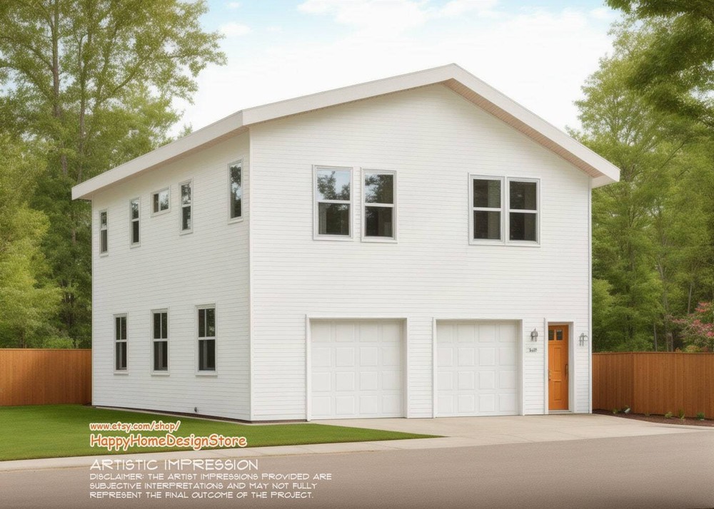 30' x 30' Two Bedroom Garage Apartment - Architectural Plan with Elevations & Ma