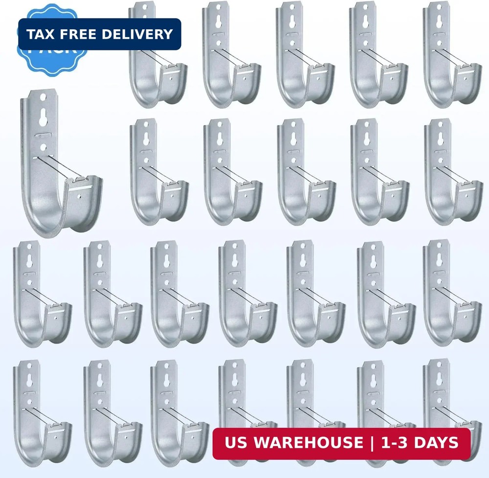 25 Pack 2-Inch Galvanized Steel Cable Support J-Hooks with Retainer Clips - Heav