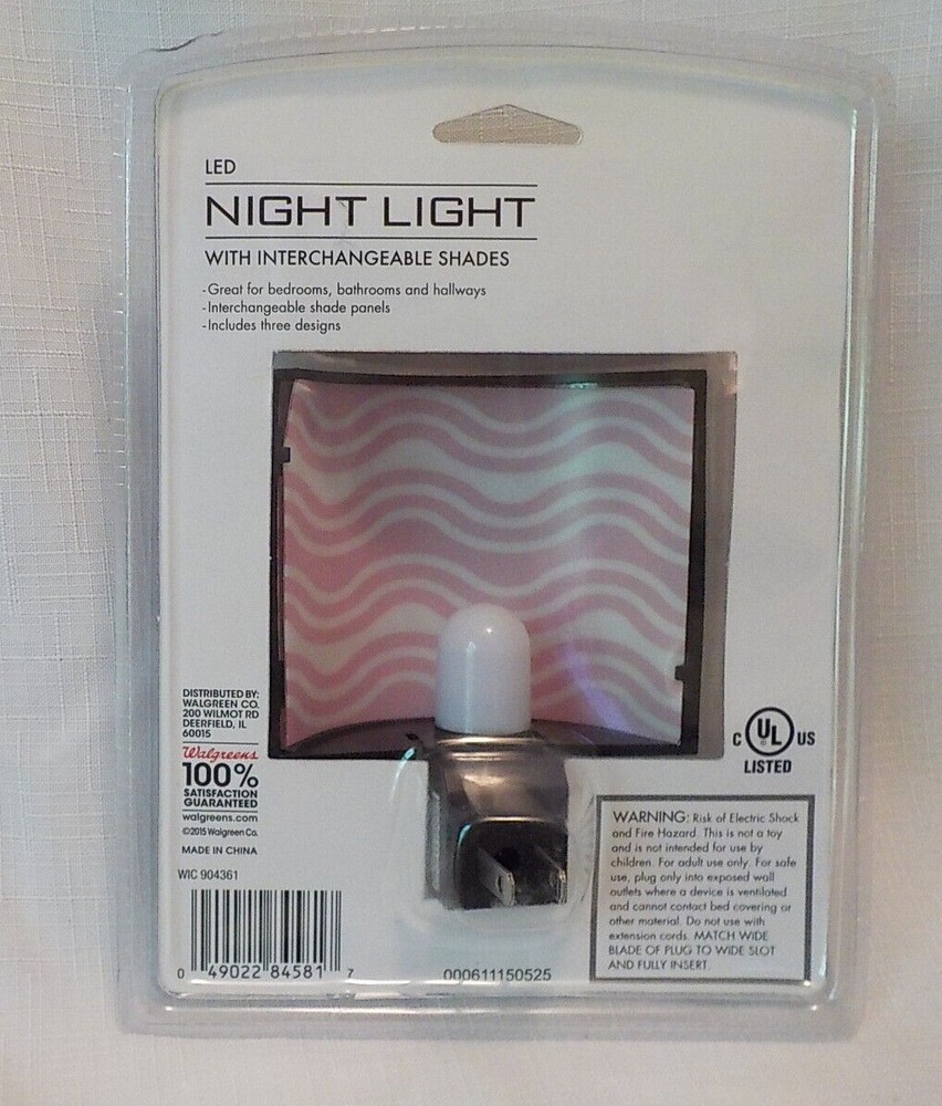 LED Automatic Night Light 3 Designer Shade Covers Wall Plug-In NEW & SEALED