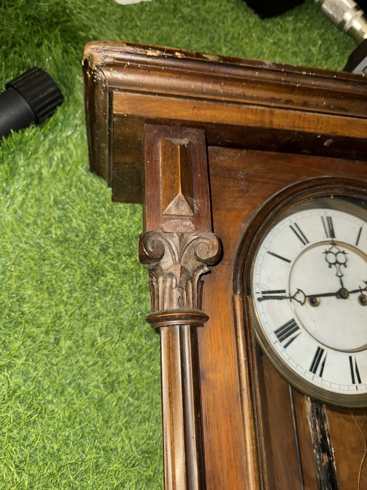 Large Antique 2 Weight Vienna Regulator Wall Clock