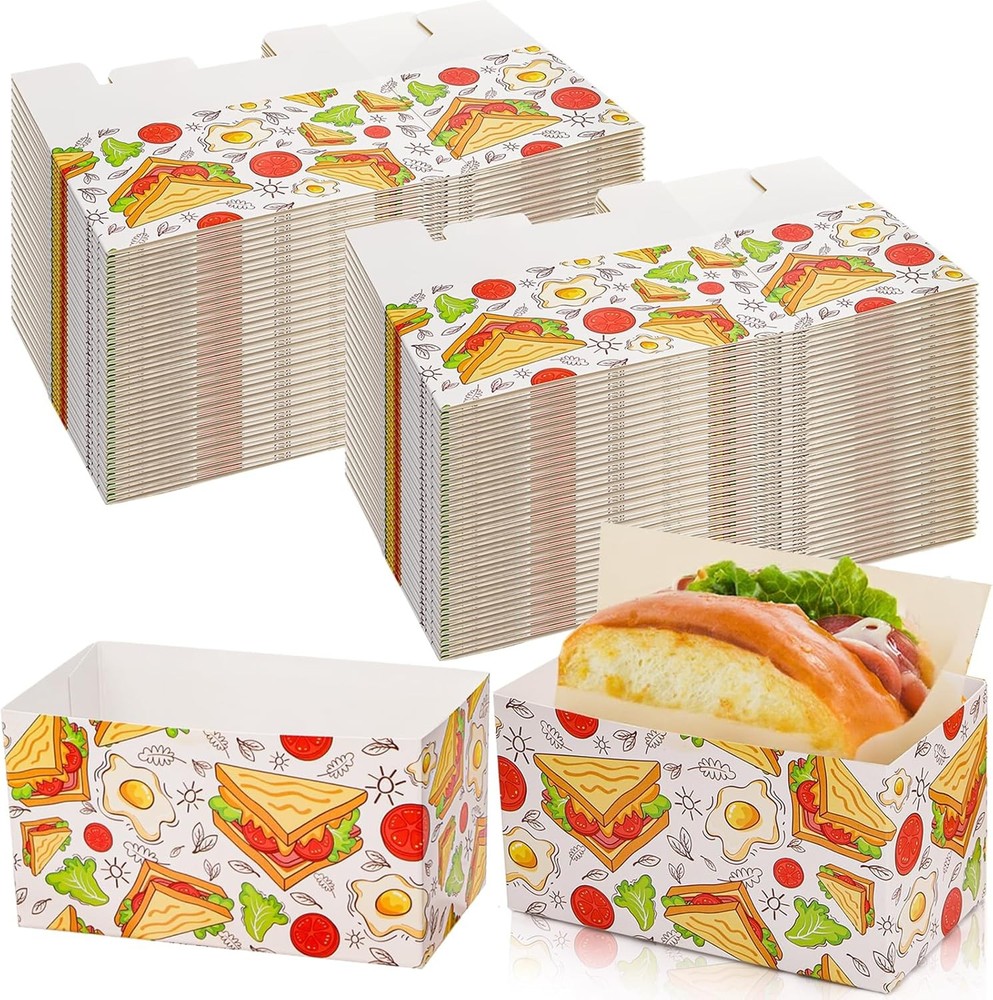 100 PCS Disposable Sandwich Paper Boxes, Egg Sandwich Take Out Containers, Mi...
