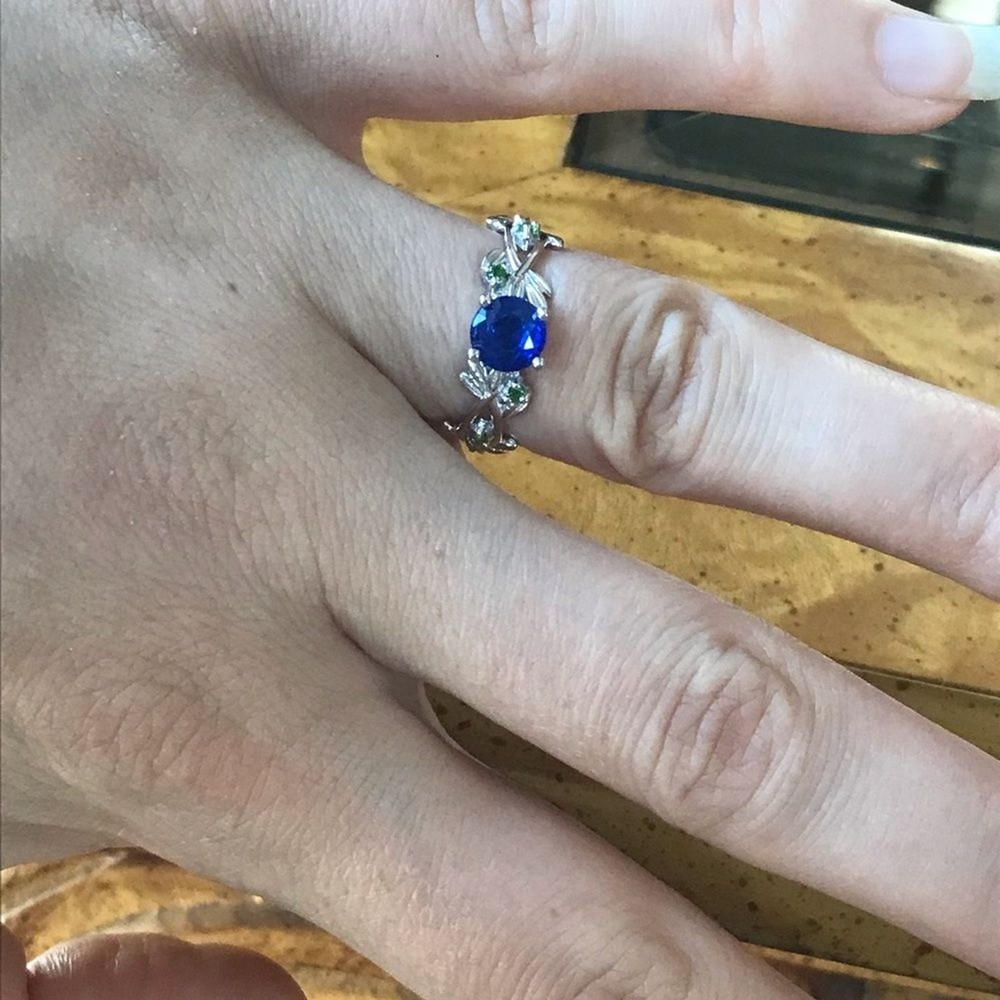 Blue Spinel Chrome Diopside Sterling Silver Ring Size 6