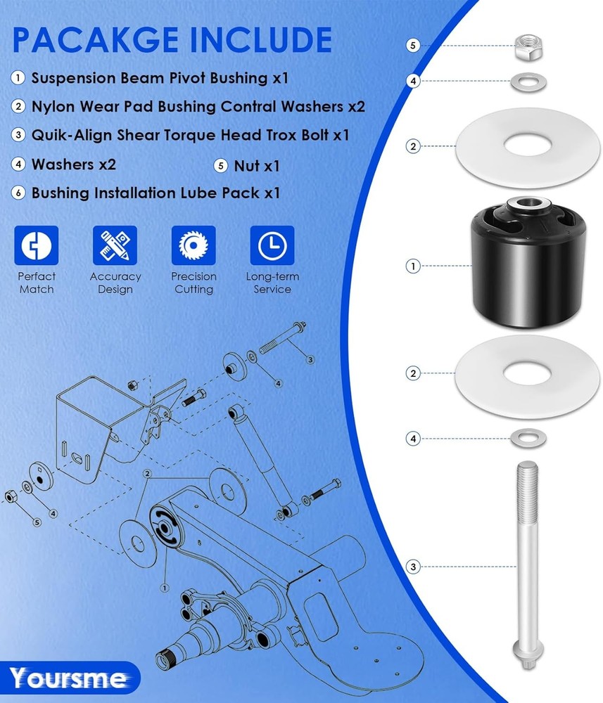 Quick Align Pivot Bolt Bushing Kit Replacement for Hendrickson S-24691 S-21166