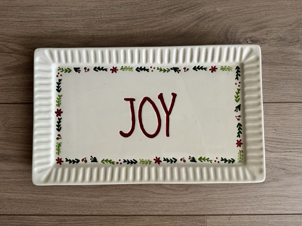 tag Festive JOY Rectangular Holiday, Christmas Platter - 15” x 9”