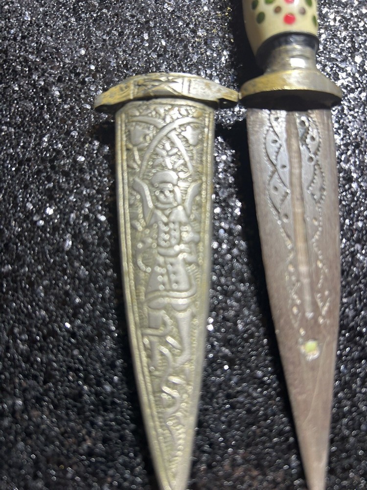 DAGGER Middle Eastern Silver With Alabaster Handle 8” Long VTG