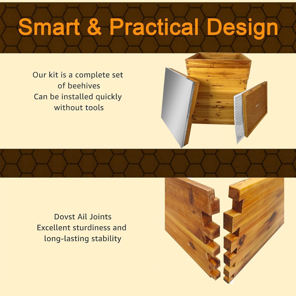 3 Layer Beekeeping Starter Hive Kit 2 Deep 1 Medium