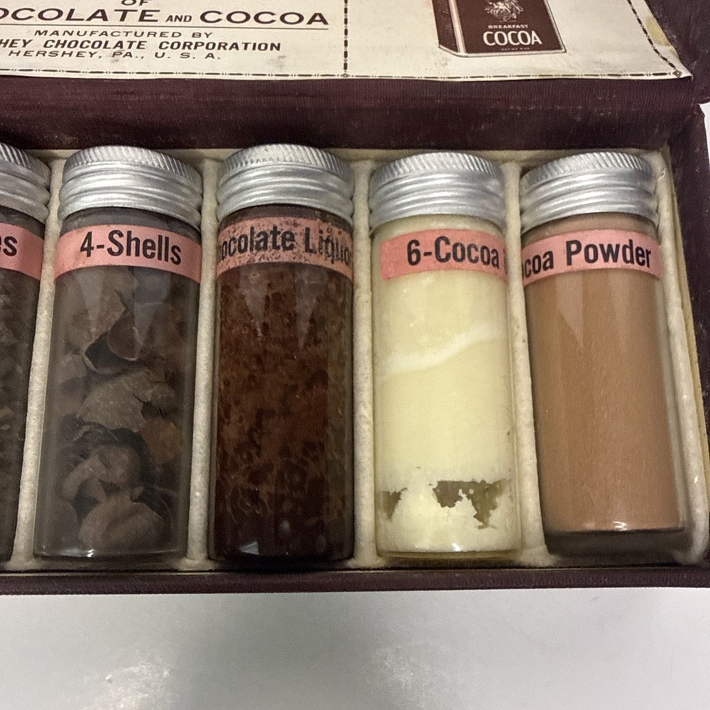 Hershey Chocolate Educational Glass Sample display Never Used Full Bottle
