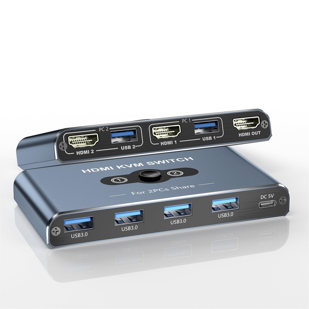 KVM Switch, KVM Switch 1 Monitors 2 Computers, HDMI Switch, 4K60Hz KVM Switch...