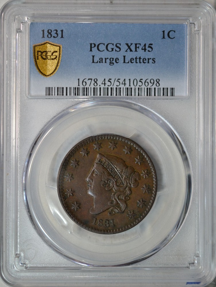 1831 Coronet Head large cent, PCGS XF45