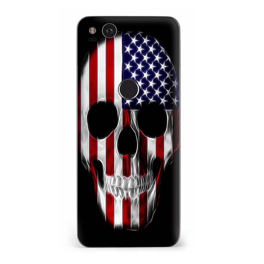 Google Pixel 2 Skins Decal Wrap American Skull Flag in Skull