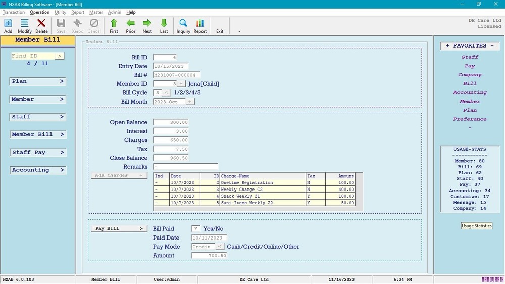 Regular Billing Ledger Software - Care Pet Account Pos NXAB