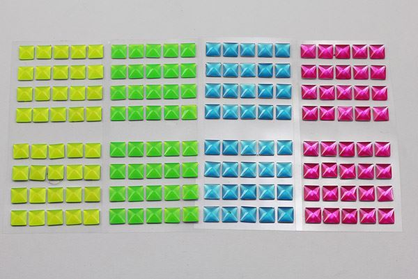 8mm Fluorescent Assorted Colors Self Adhesive Low Pyramid Gems - 160 PCS