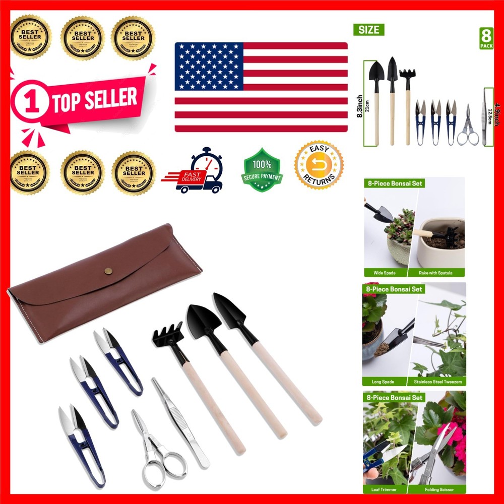 8-Piece Rust-Resistant Bonsai Tool Set: Precision Care Kit for Enthusiasts
