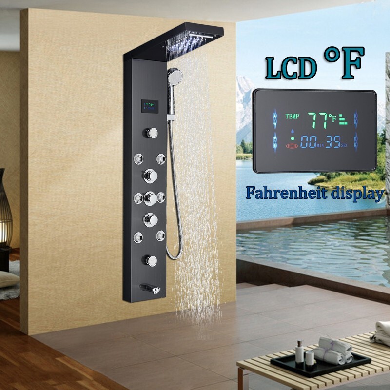 LED Shower Panel Tower System Stainless Steel Multi-Function Body Massage Jets