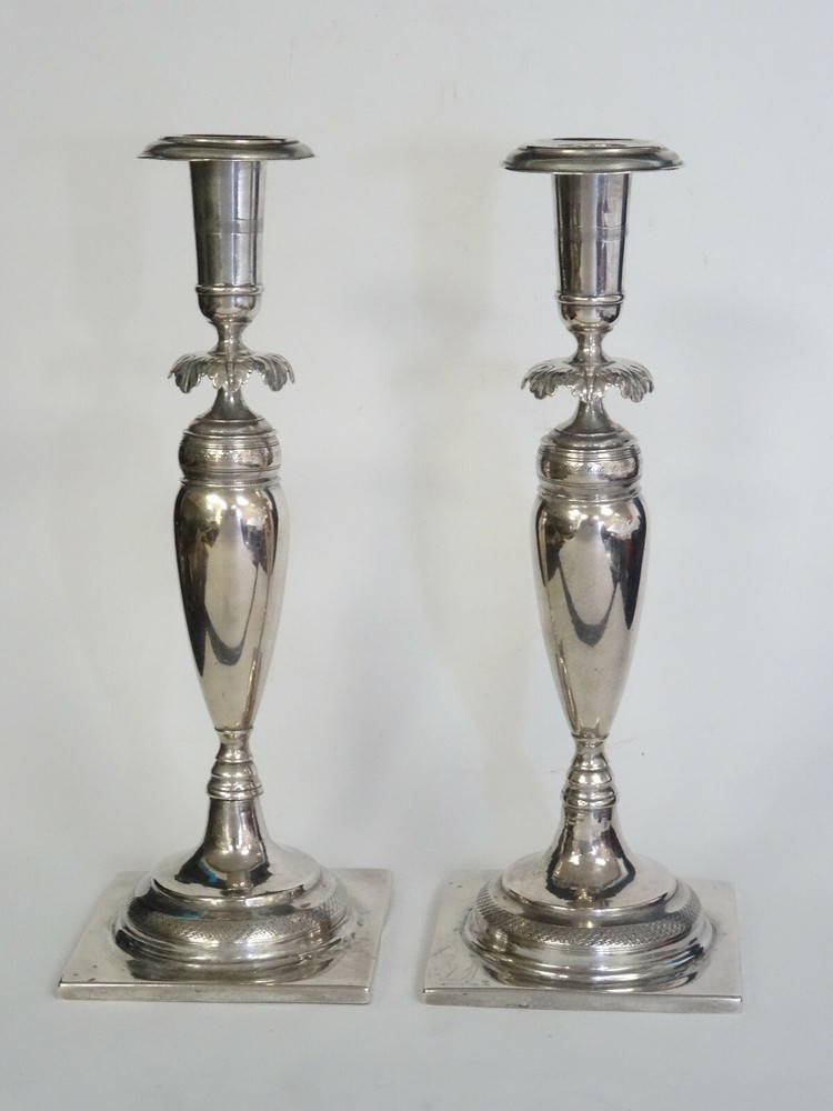PAIR ANTIQUE 19c AUSTRIAN CONTINENTAL 800 SILVER SABBATH CANDLESTICKS 24 TR OZ