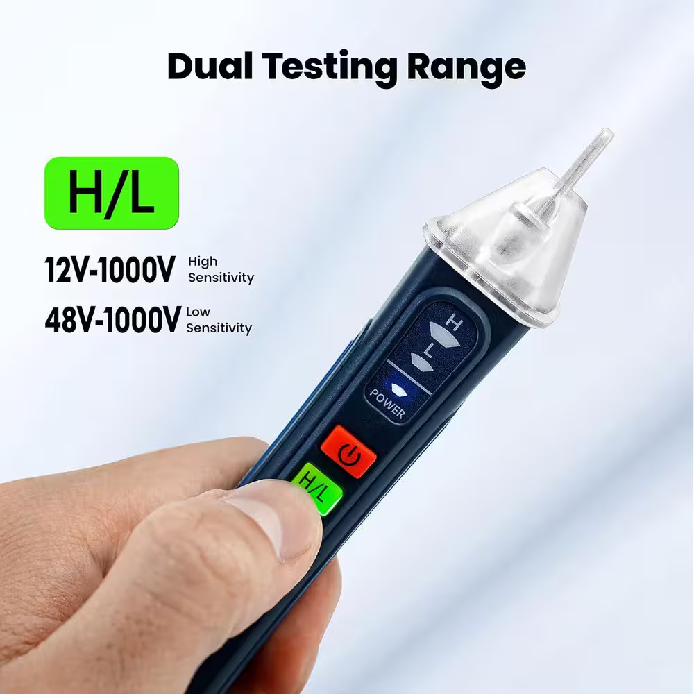 Dual Range Non-Contact Voltage Tester with LCD Display, Flashlight, and Audible