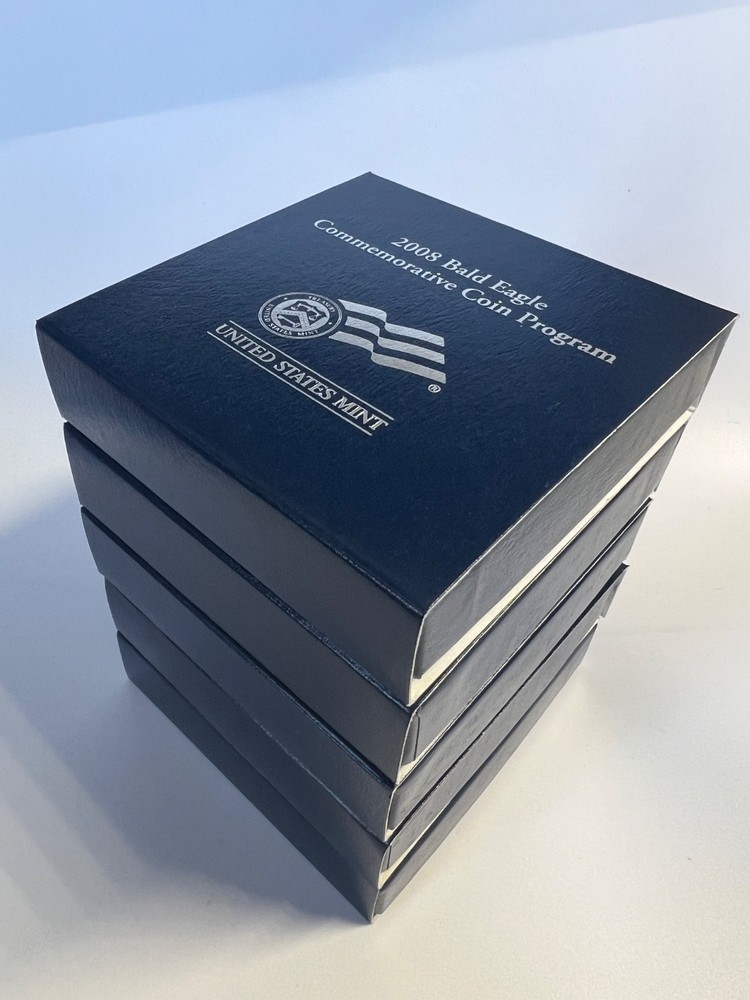 5 SETS- 2008 BALD EAGLE COMMEMORATIVE SILVER PROOF DOLLAR, EA3 US MINT, BOX+COA