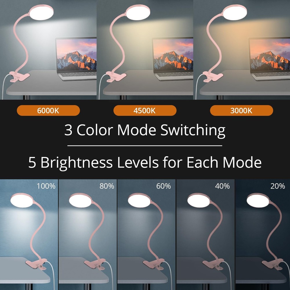 Reading Light with Remote, LED Desk Lamp Clip on [1H Timer & Nightlight] RA 9...