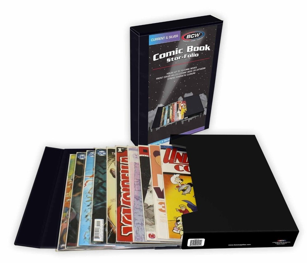 5 BCW Comic Book Storage Folio Case Folder Drop Back Box Hold 15 Bagged 20 Loose