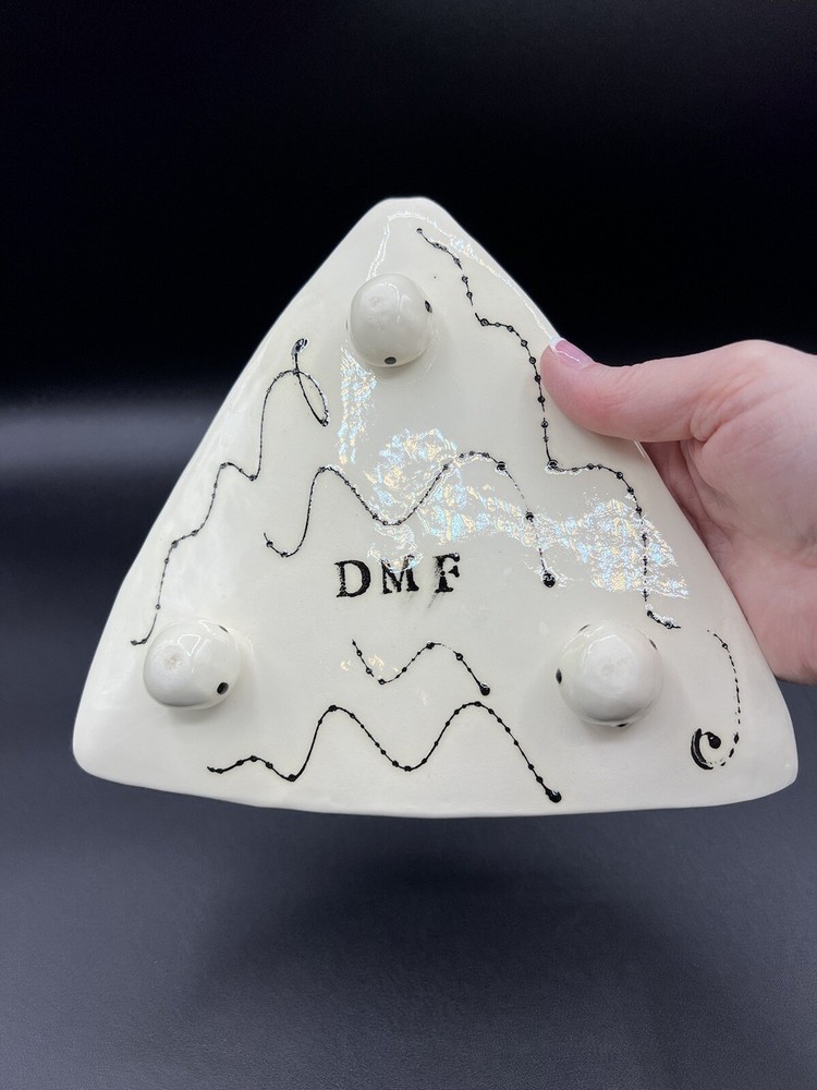 Hand Thrown Ceramic Raised Dish by DMF, Fish, Triangular Shape