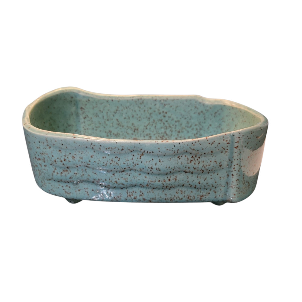 VTG USA Pottery Turquoise Aqua Speckled UP261 Rectangular Wavy CeramicPlanter