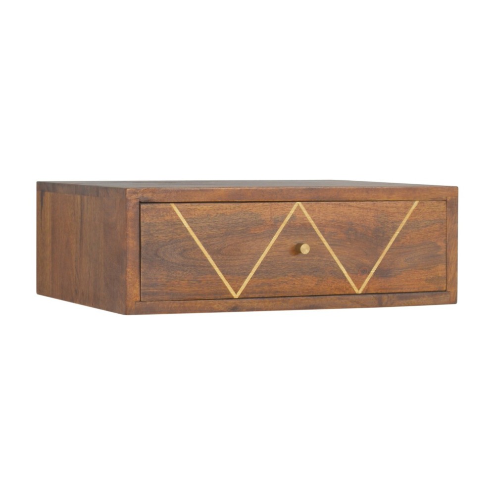 Solid wood Floating Chestnut Brass Bedside