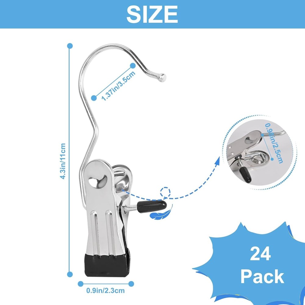 24 Pack Hanger Clips, Multi Function Clip Hooks, Laundry Hanging Hooks Black