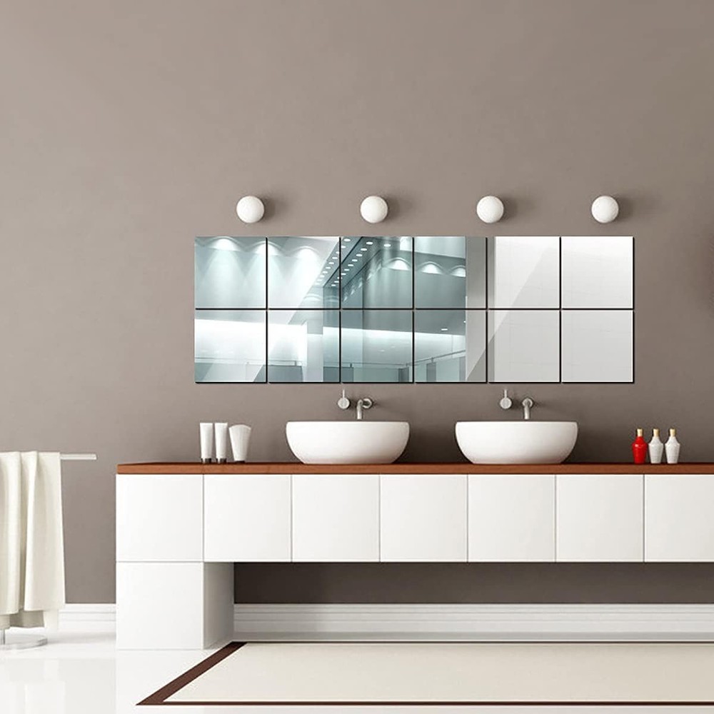 10 Pieces Flexible Mirror Sheets, Self Adhesive Decorative Plastic Mirror Tiles