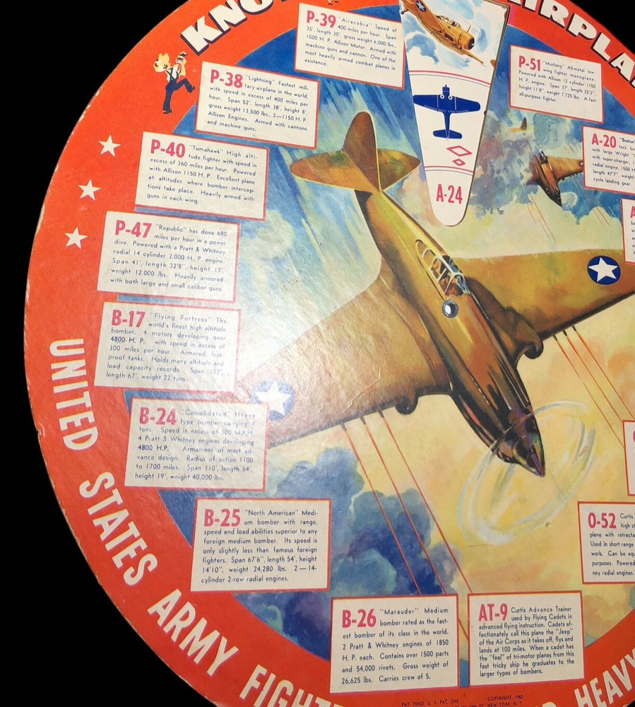RARE 1942 WW2 U.S. ARMY PLANE DETECTOR & SQUADRON IDENTIFIER GREAT GRAPHICS