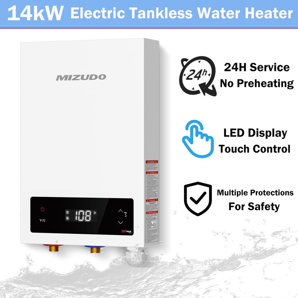14kW Tankless Water Heater Electric 240V 2-3 Point of Use On Demand Hot Water