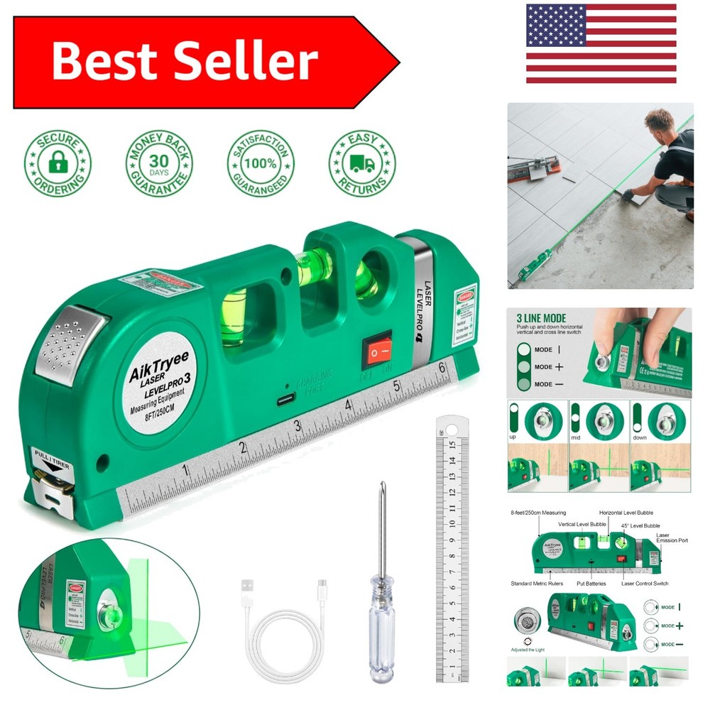 Portable Cross Line Laser Level with Rechargeable Battery & Essential Features