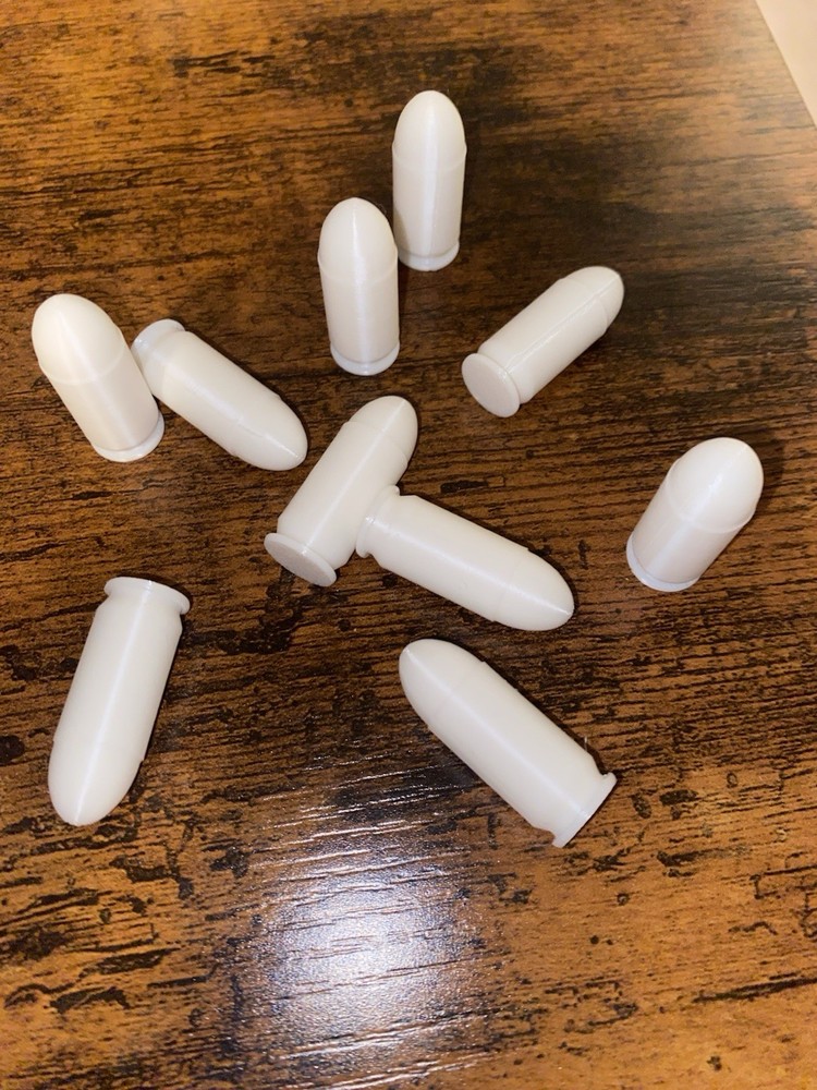 Reusable 45 ACP Snap Caps/Dummy Rounds WHITE 20 Pack 100% Solid 3D Printed
