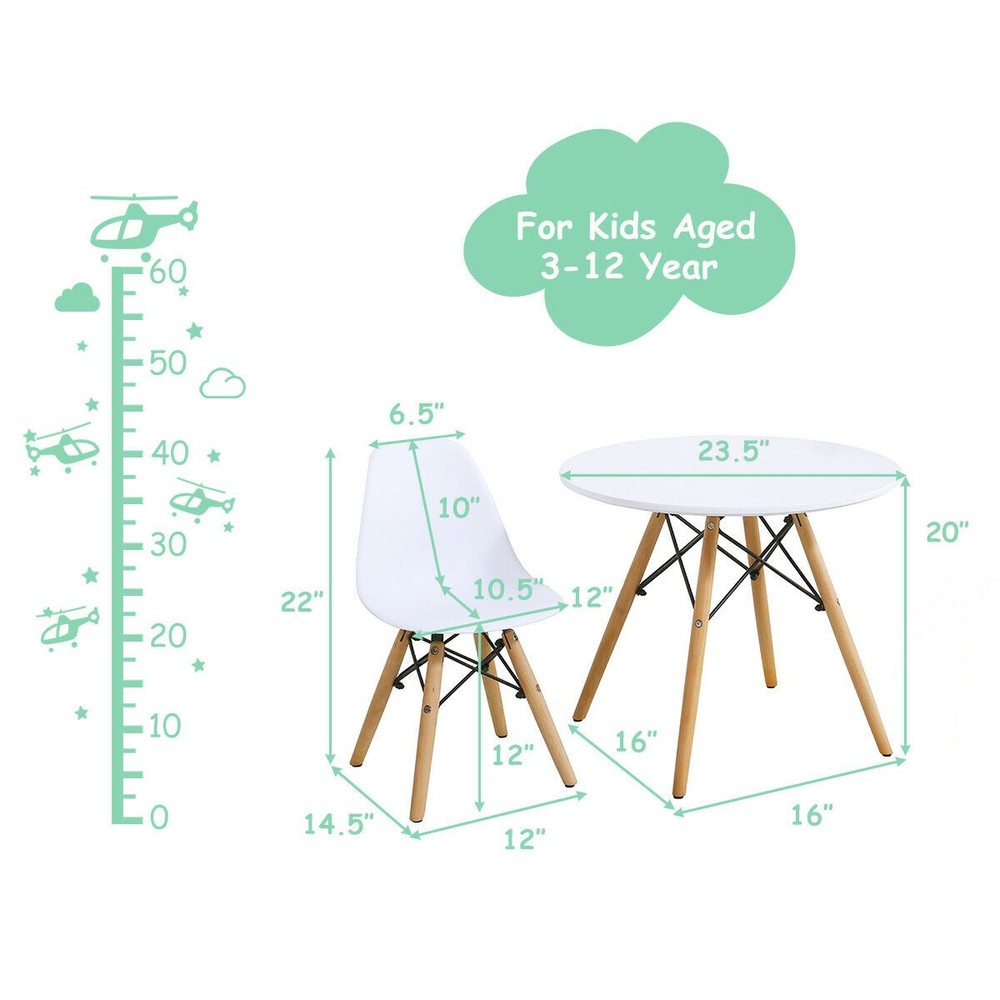 5 Piece Kids Table Set Round Table w/ 4 Armless Chairs White