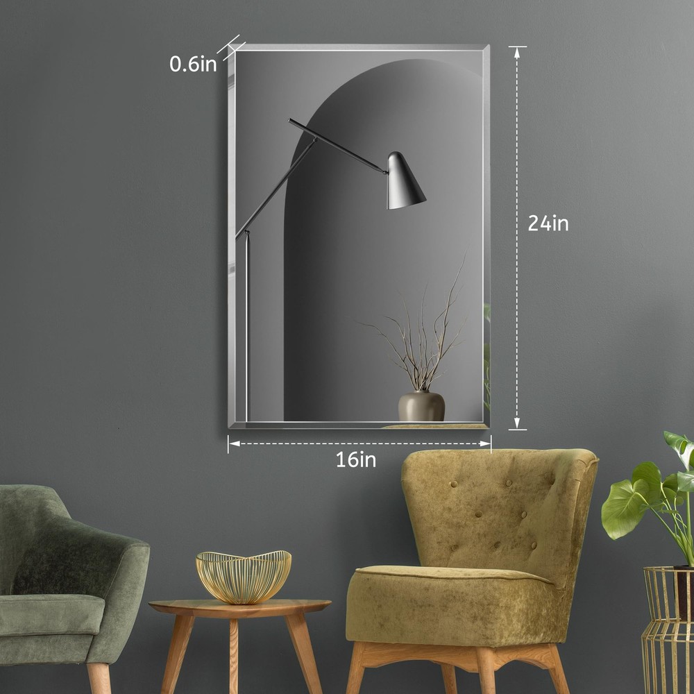 1 PCS 16”x 24”Beveled Polished Edge Frameless Bathroom Mirror Rectangle Wall ...