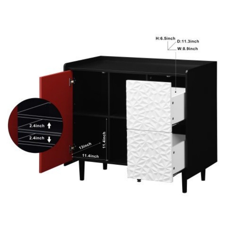 Sideboard Buffet Cabinet Modern Coffee Console with Storage,Red Doors,2 Drawers