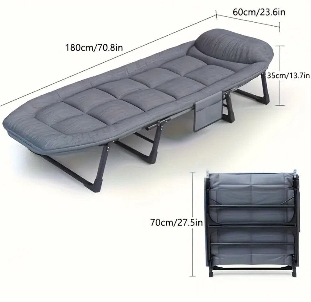 Portable Foldable Camping Bed With Soft Cushion & Pillow Adjusted Single