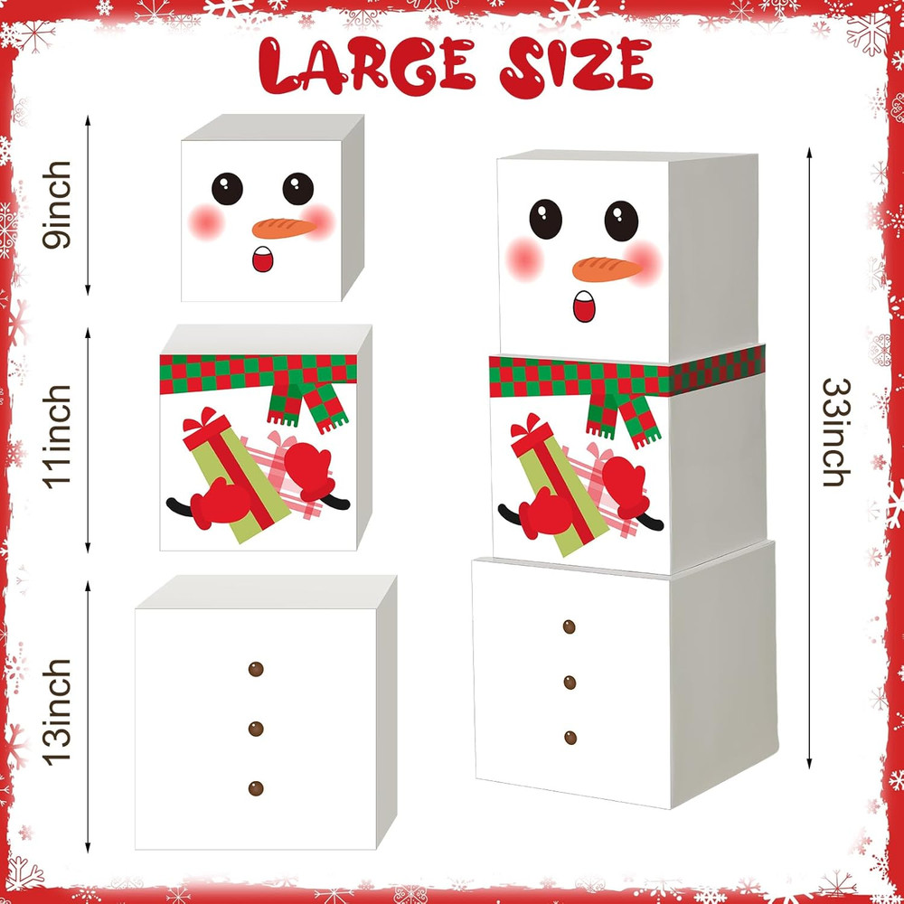 16 Pcs Christmas Stackable Snowman Family Gift Box Tower Nesting Decor with Lids