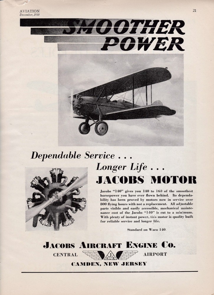 1930 Jacobs Aircraft Engine Ad 10/23/2024aa