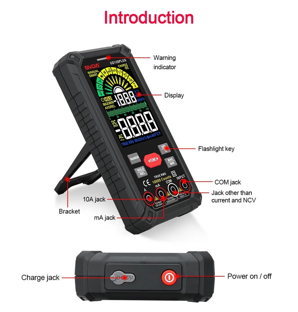 Smart Rechargeable Digital Multimeter True RMS 9999 Voltage Current Multitester