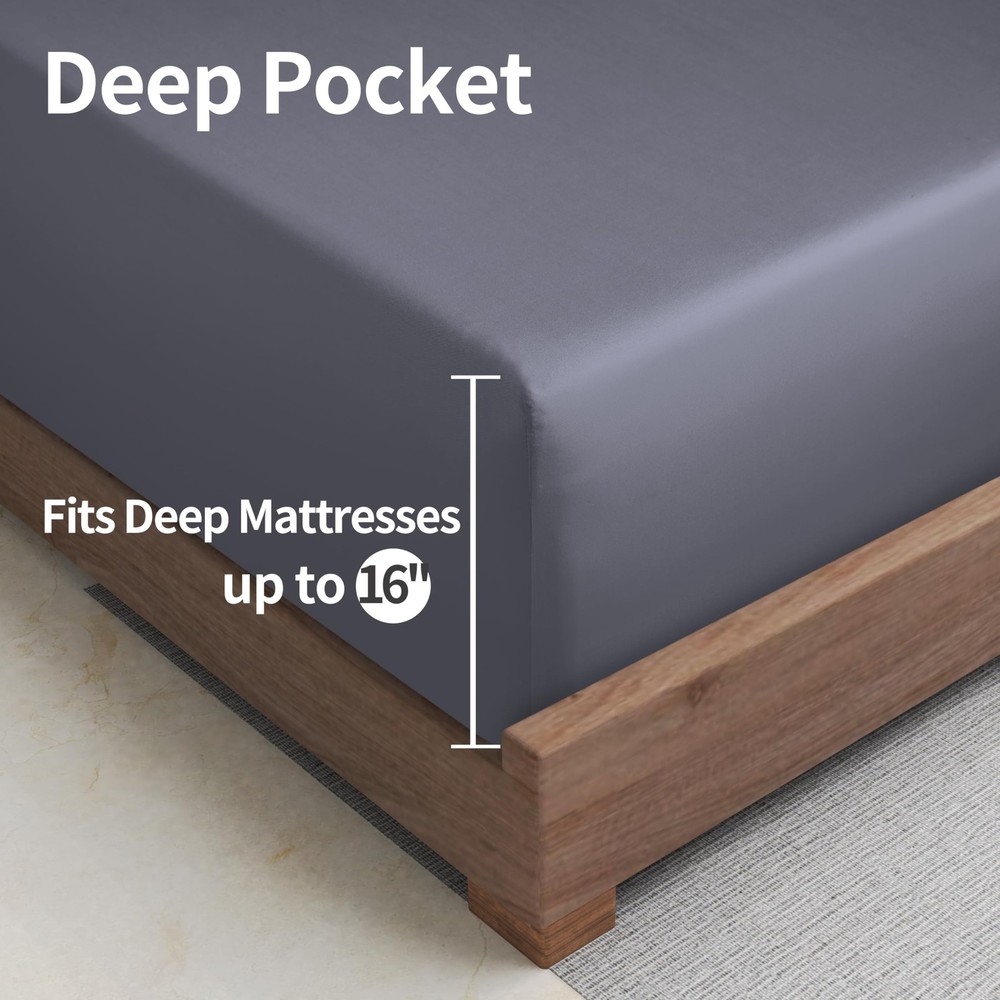 Bamboo Viscose Fitted Sheet Queen Size Only, 400 Thread Count, 16" Deep Pocke...