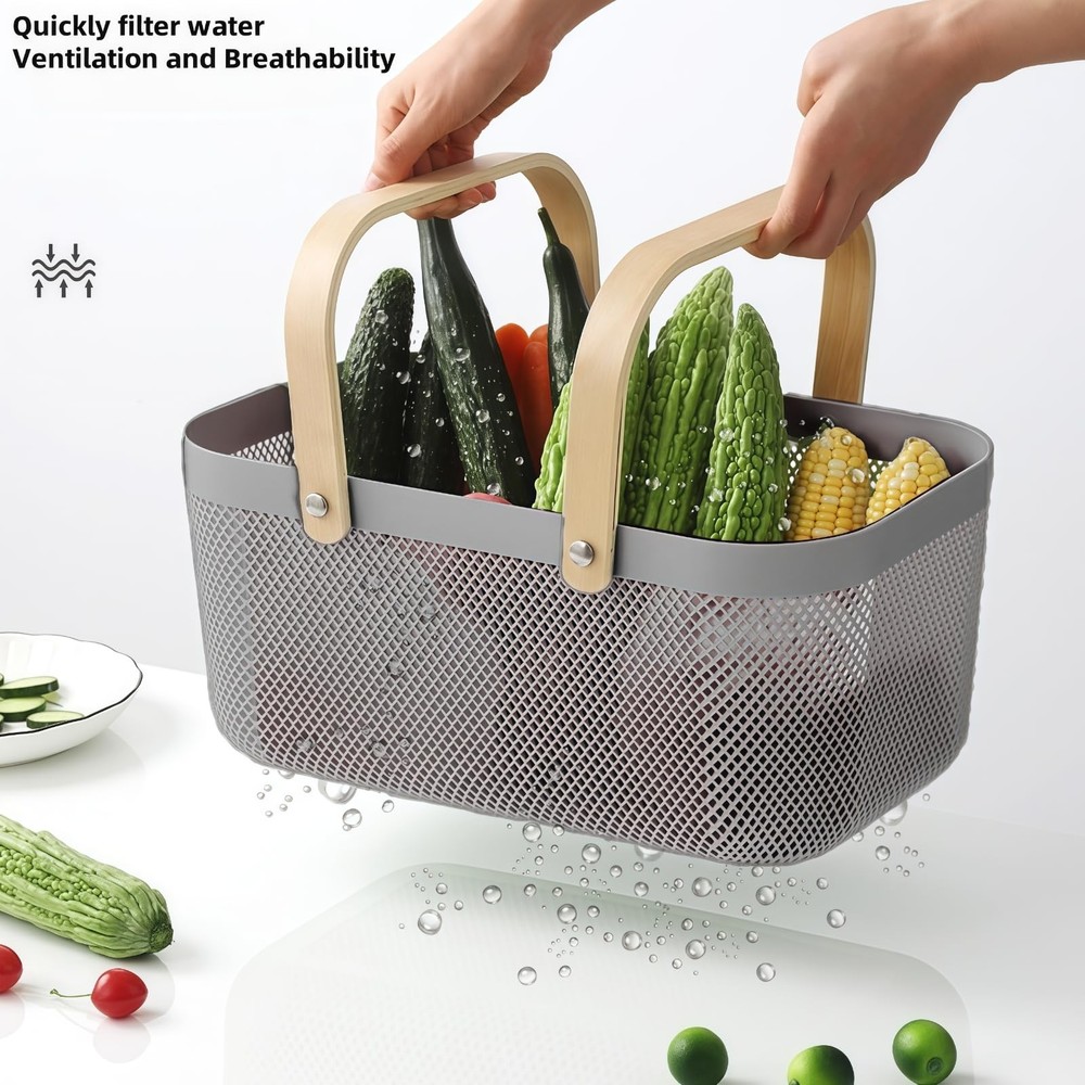 3pcs Collapsible Wooden Handle Plastic Harvest Basket - Rectangular Garden St...