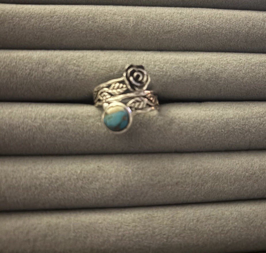Kingman Turquoise Mojave Rose Ring Size 9 Solid Sterling Silver