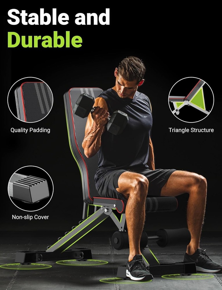 Yoleo Adjustable Full-Body Strength Training Folding Bench Press (Black)