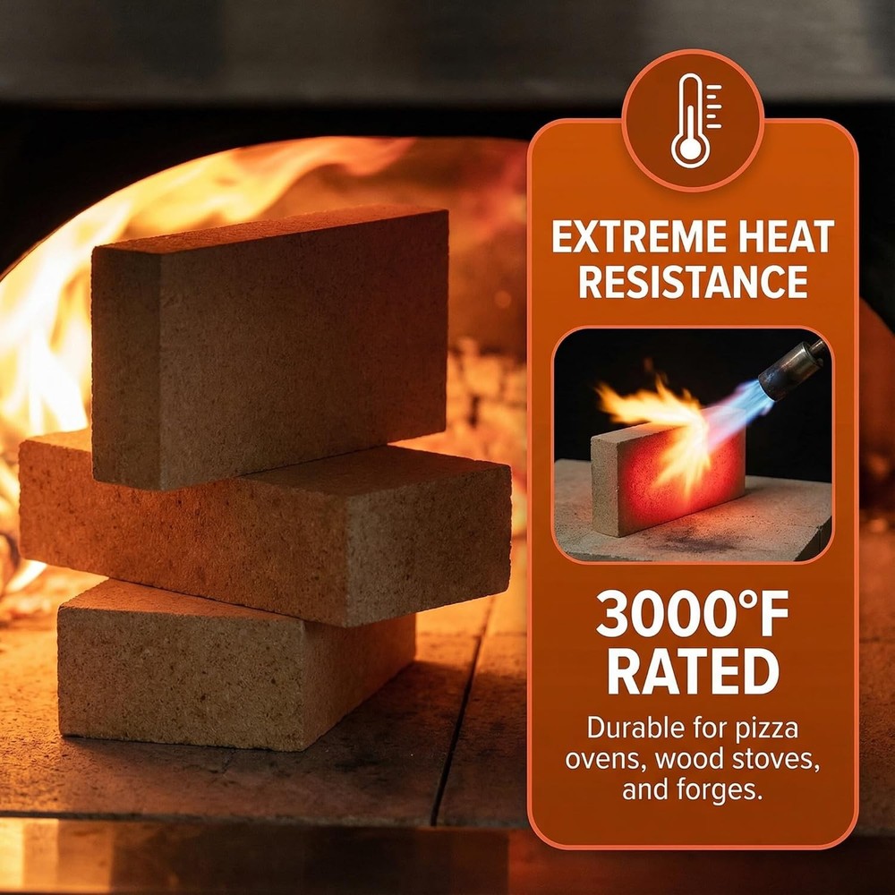 3 Pack High Temp Firebricks 9x4.5x0.8 3000F Insulating Refractory Fireclay