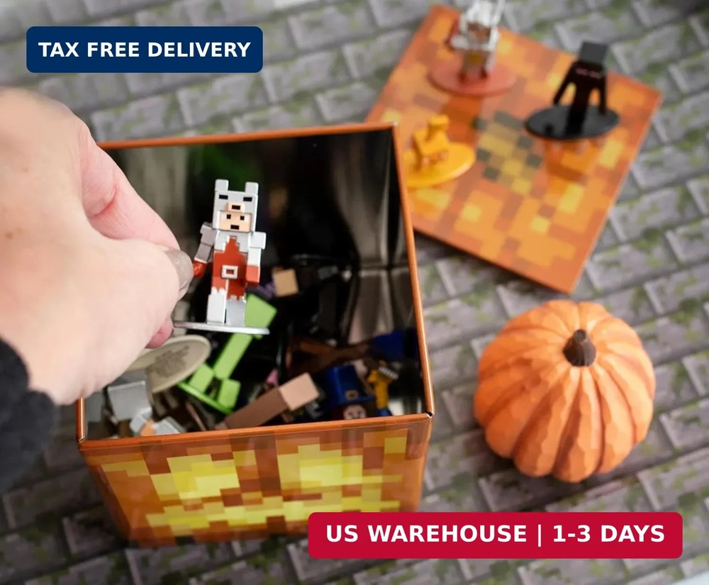MINECRAFT Jack O'Lantern 4-Inch Tin Storage Box Cube Organizer with Lid | Basket