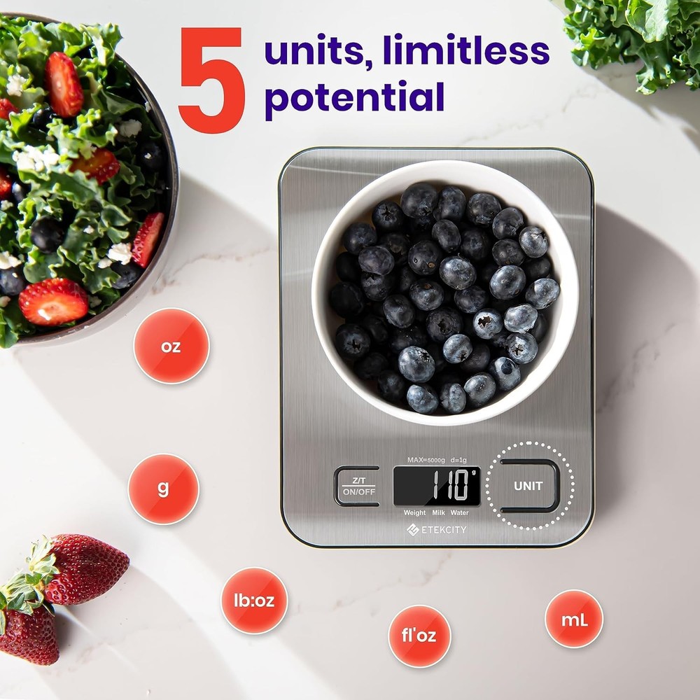 Food Scale, 11lb Kitchen Scale LCD Display, 5 Units Tare Function