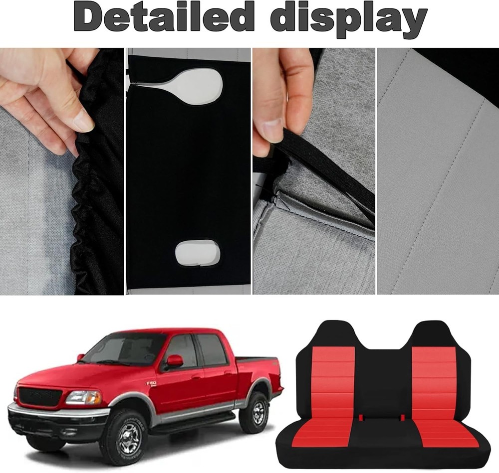 Thickened Oxford Cloth Front Solid Bench Seat Covers with Molded Headrests fit f